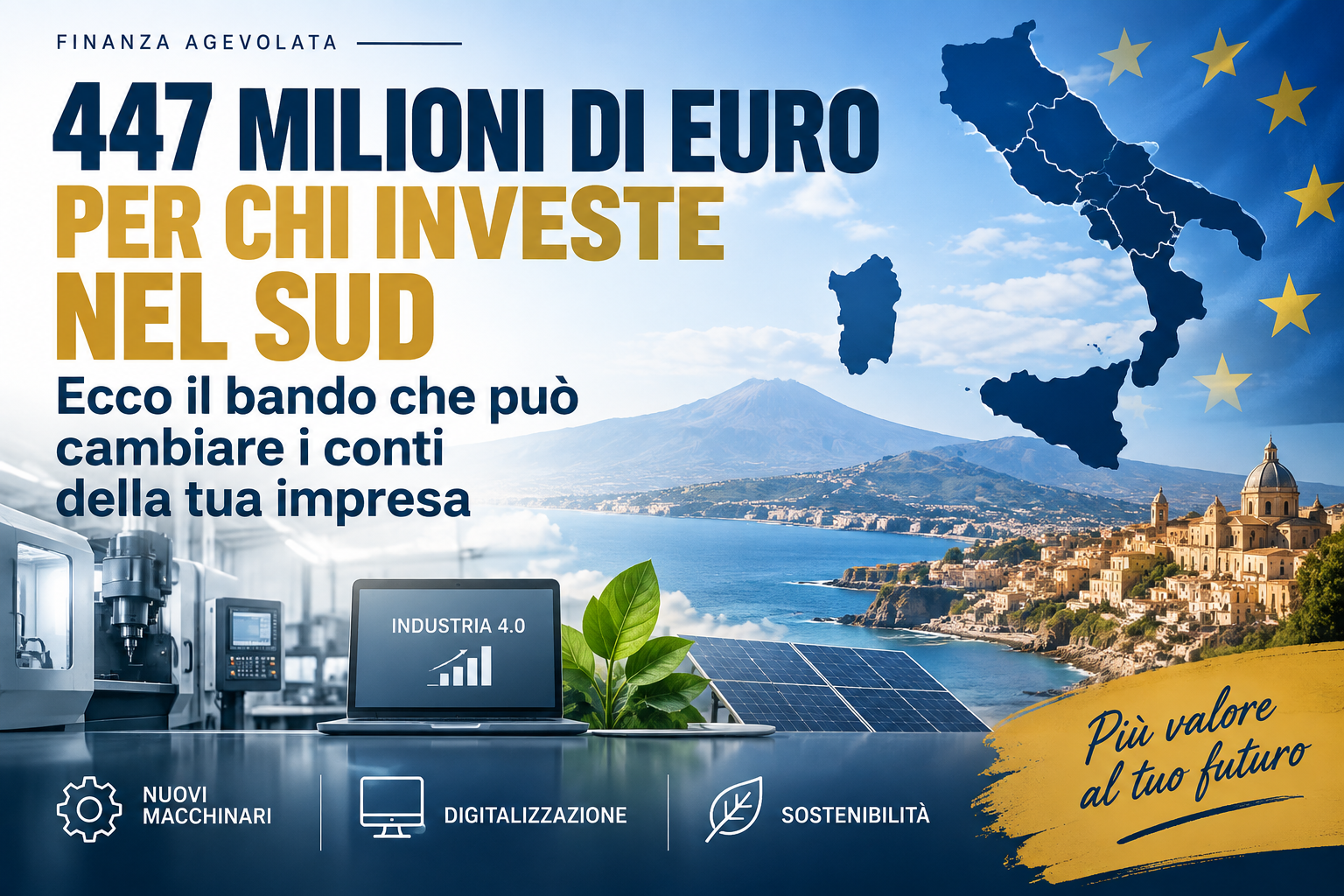 447 milioni di euro per chi investe nel Sud: ecco il bando che puo’ cambiare i conti della tua impresa